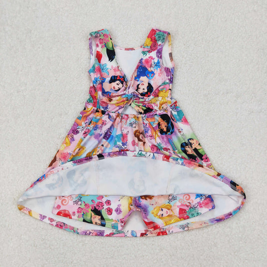GSD2136 Yoga outfit Disney Princess pattern Pink Flower sleeveless Dress shorts Girls clothes 202503 RTS
