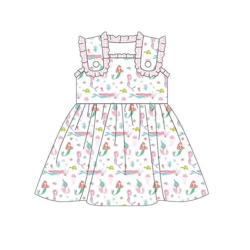 preorder GSD2142 Pink Ruffle Mermaid Princess Sleeveless Dress Girls boutique outfit 202502