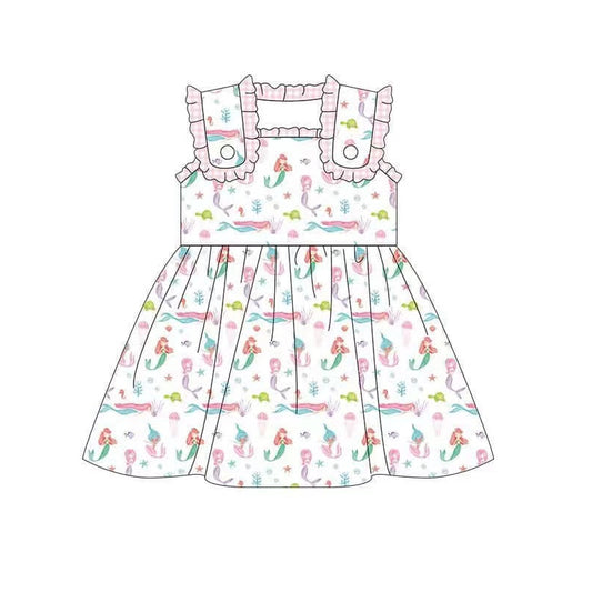 preorder GSD2142 Pink Ruffle Mermaid Princess Sleeveless Dress Girls boutique outfit 202502
