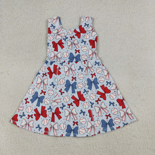 NEW GSD2150 4th of July Red Blue Baseball Bows Star Yoga Sleeveless Dresses for Girls 202604 RTS