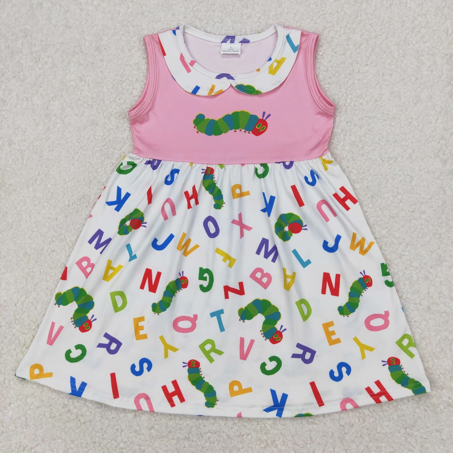 GSD2152 Pink White Caterpillar alphabet sleeveless Dress Girls boutique outfit 202503 RTS