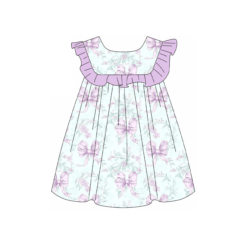 preorder GSD2158 Purple Green Flower Bows Ruffled sleeveless Dress Girls boutique outfit 202502