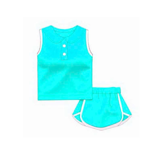 preorder GSD2160 Solid Color Lake Blue Cotton Sleeveless Top Skirts Shorts set Girls boutique outfit 202502