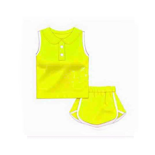 preorder GSD2161 Solid Color Yellow Cotton Sleeveless Top Skirts Shorts set Girls boutique outfit 202502