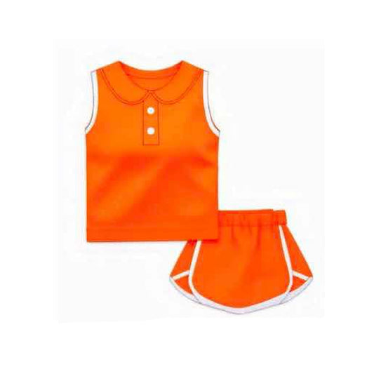 preorder GSD2162 Solid Color Orange Cotton Sleeveless Top Skirts Shorts set Girls boutique outfit 202502