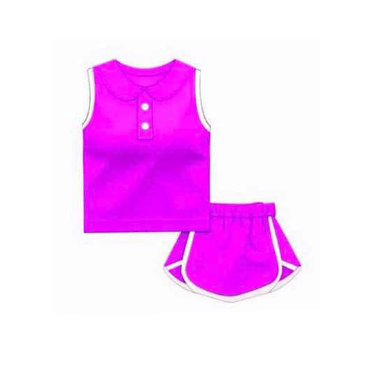 preorder GSD2164 Solid Color Purple Red Cotton Sleeveless Top Skirts Shorts set Girls boutique outfit 202502