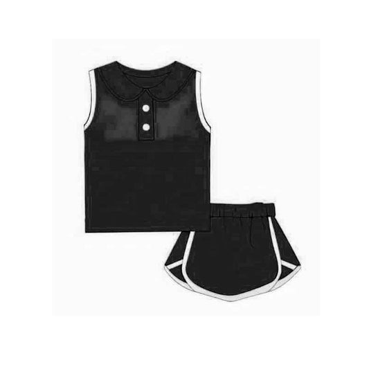 preorder GSD2165 Solid Color Black Cotton Sleeveless Top Skirts Shorts set Girls boutique outfit 202502