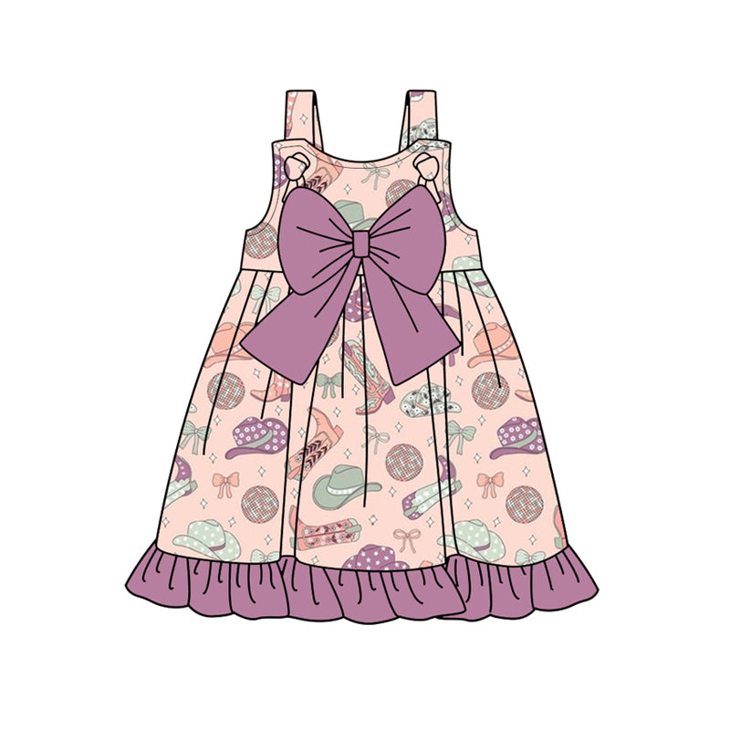 preorder GSD2171 Hat Boots Pink Purple Bow Ruffle Sleeveless Dress Girls Boutique clothes 202502