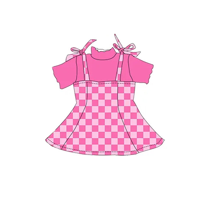 preorder GSD2180 Rose Red Plaid suspenders short sleeve Dress Girls Boutique clothes 202503