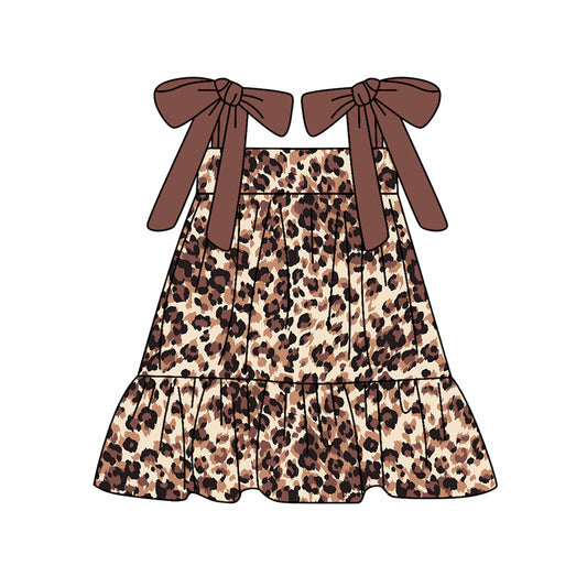 preorder GSD2182 Brown leopard Ruffle sleeveless Dress Girls Boutique clothes 202503