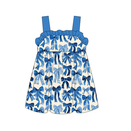 preorder GSD2191 Blue bows Ruffled sleeveless dress Girls Boutique clothes 202503