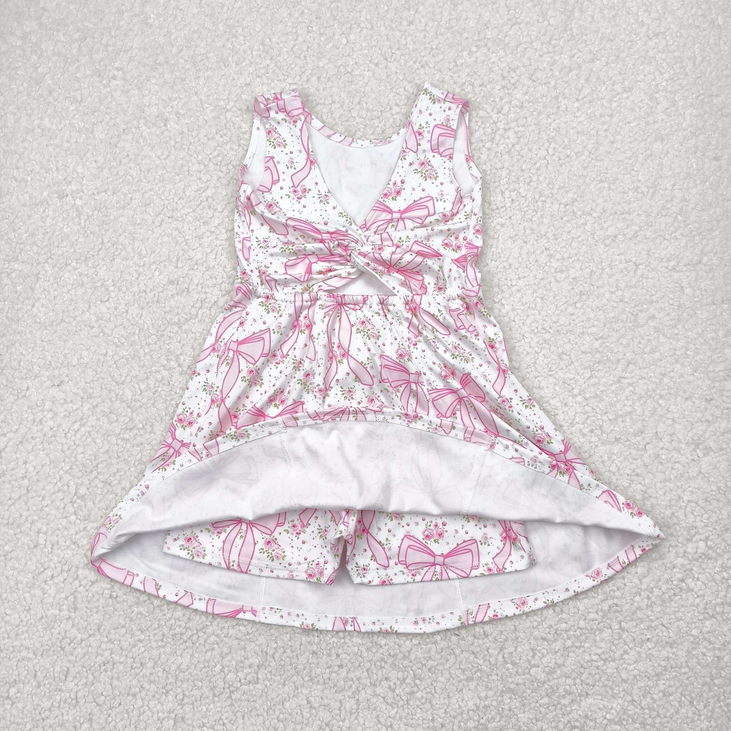 GSD2199 Yoga outfit Pink Bows Flower sleeveless Dress shorts Girls clothes 202504 RTS