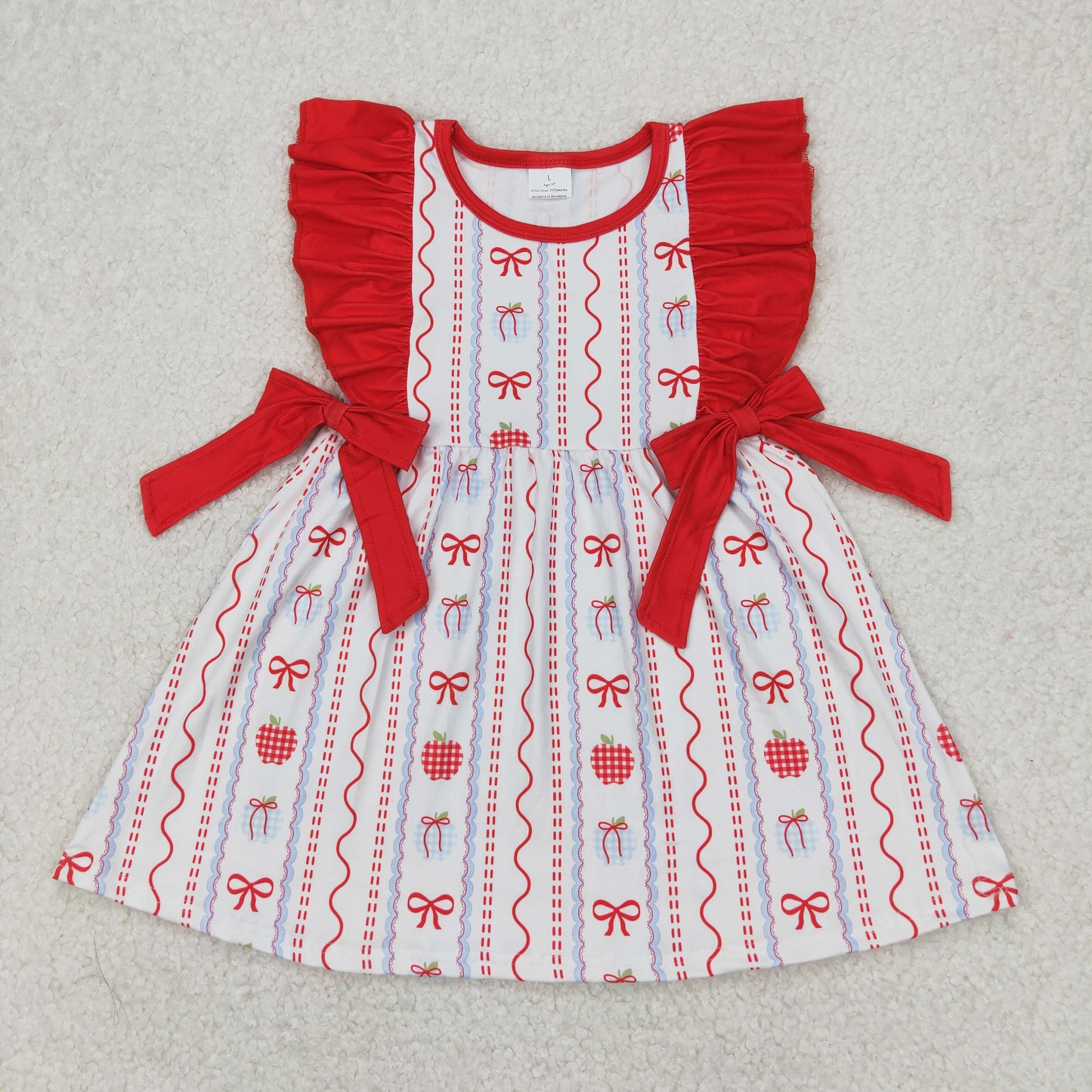 GSD2201 Red Bows Apple Blue Striped Ruffled sleeveless dress Girls Boutique clothes 202503 RTS