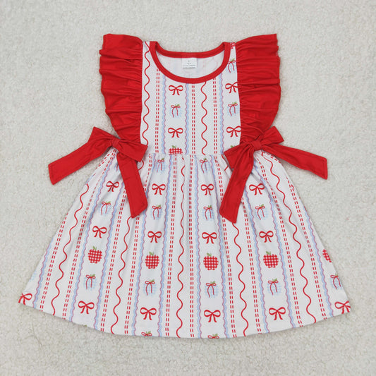 GSD2201 Red Bows Apple Blue Striped Ruffled sleeveless dress Girls Boutique clothes 202503 RTS