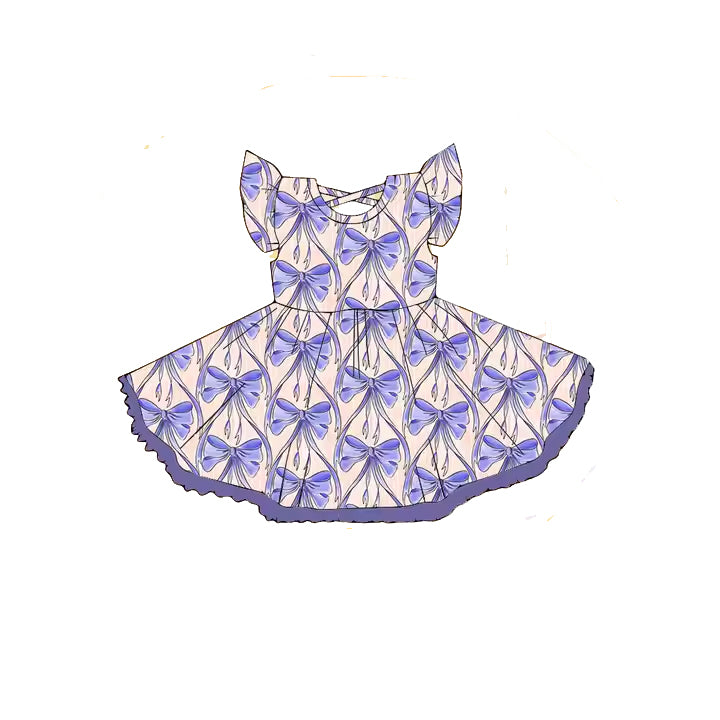 preorder GSD2205 Dark Purple Bows Ruffle Fly Sleeve Dress Girls Boutique clothes 202503