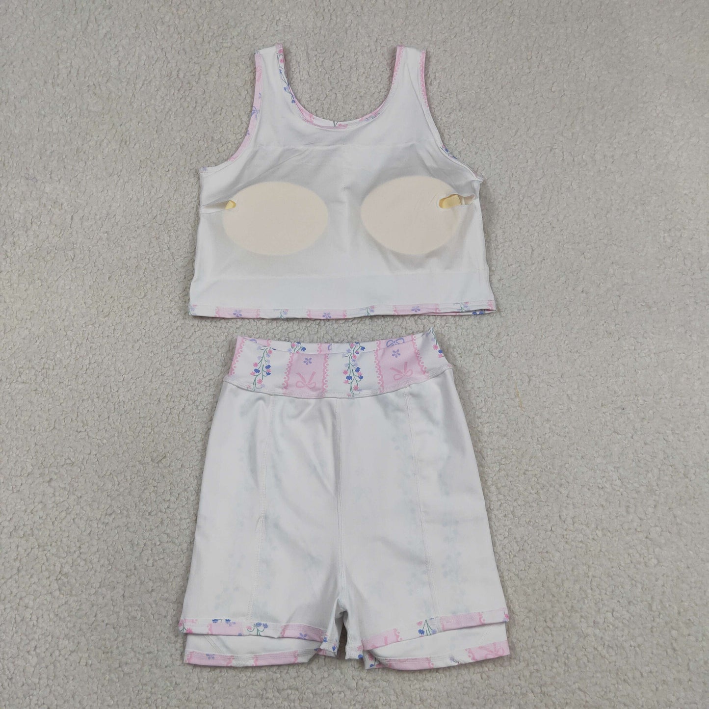 GSD2216 Pink Flower Bow Striped Sleeveless Top Skirts Shorts 2 Pieces Yoga Girls Sets 202605 RTS