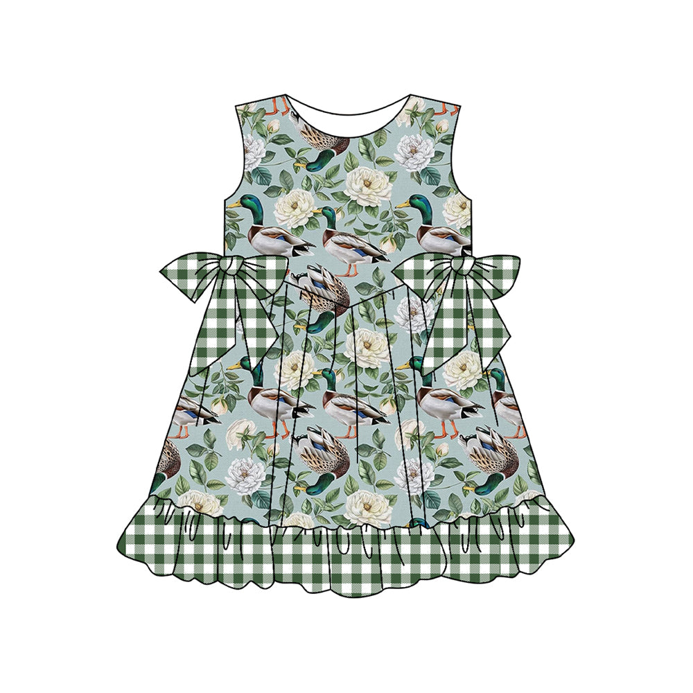 preorder GSD2222 Duck Flower Plaid Green Sleeveless Dress Girls Boutique Clothes 202503