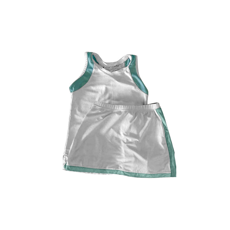 preorder GSD2240 Yoga outfit Green White Sleeveless top skirts shorts 2 pieces set Girls Boutique outfit 202503