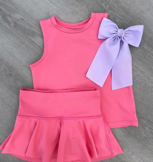 preorder GSD2243 Yoga outfit Pink Sleeveless top skirts shorts 2 pieces set Girls Boutique outfit 202503