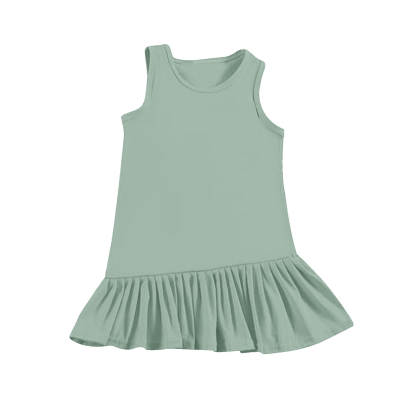 preorder GSD2249 Yoga outfit Pure Pea Green Ruffle Sleeveless Dress Shorts Girls Clothes 202503
