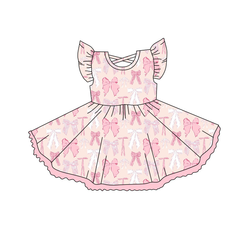 preorder GSD2254 Pink Bows Ruffle Fly Sleeve Dress Girls Boutique Clothes 202503