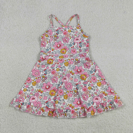 New GSD2278 Pink Flower Ruffle Sleeveless Halter Yoga Dresses for Girls 202605 RTS