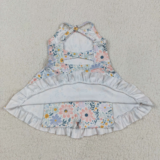 GSD2281 Colored Flower Green Ruffle Sleeveless Halter Yoga Dress Girls Boutique Clothes 202505 RTS