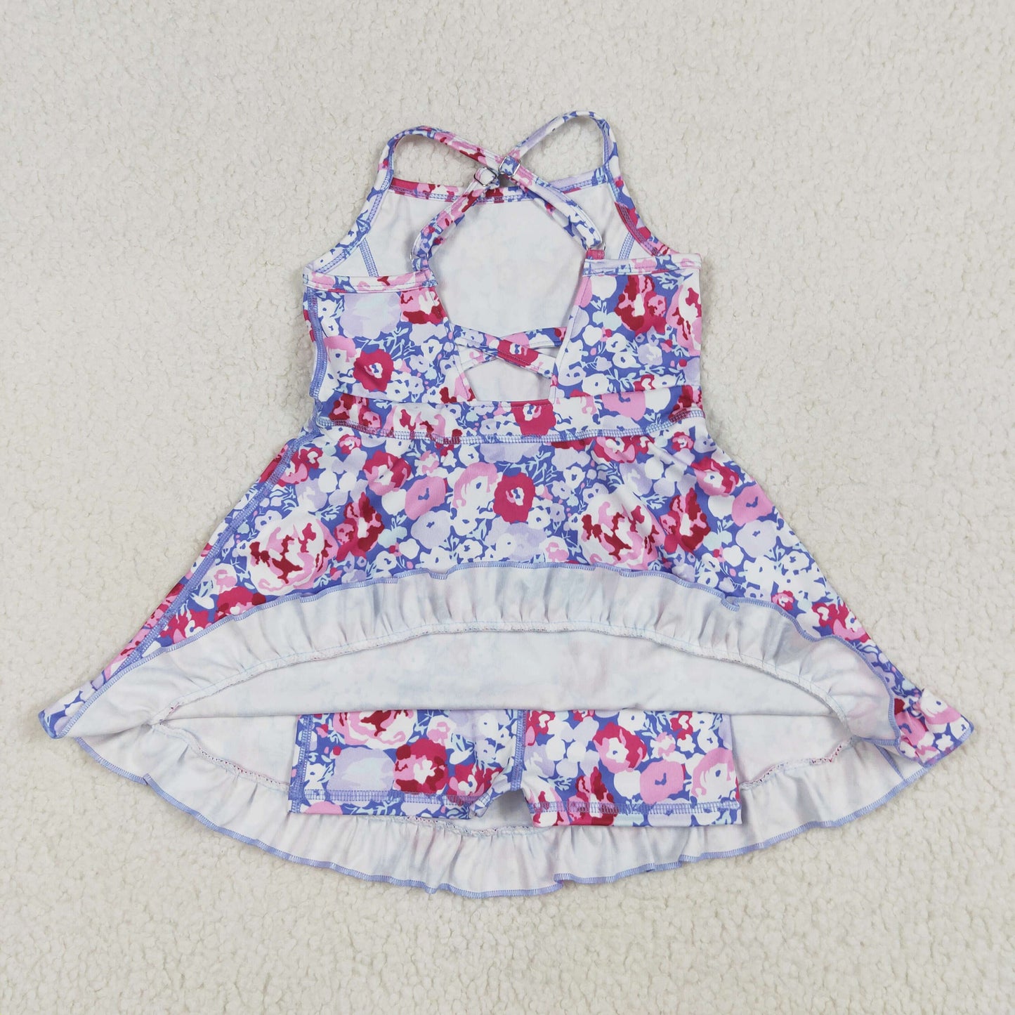 GSD2285 Pink Purple Flower Ruffle Sleeveless Halter Yoga Dress Girls Boutique Clothes 202506 RTS