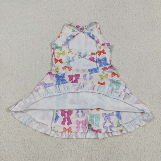 GSD2291 Colored Bows Beige Ruffle Sleeveless Halter Yoga Dress Girls Boutique Clothes 202505 RTS