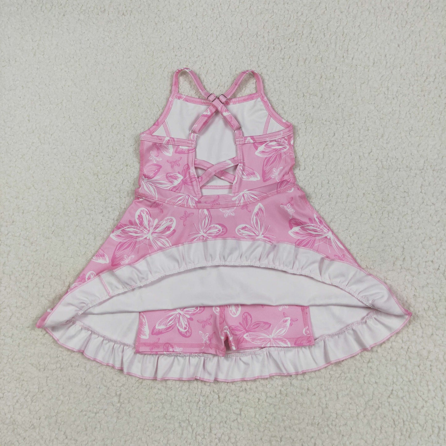 GSD2292 Pink Butterfly Ruffle Sleeveless Halter Yoga Dress Girls Boutique Clothes 202505 RTS