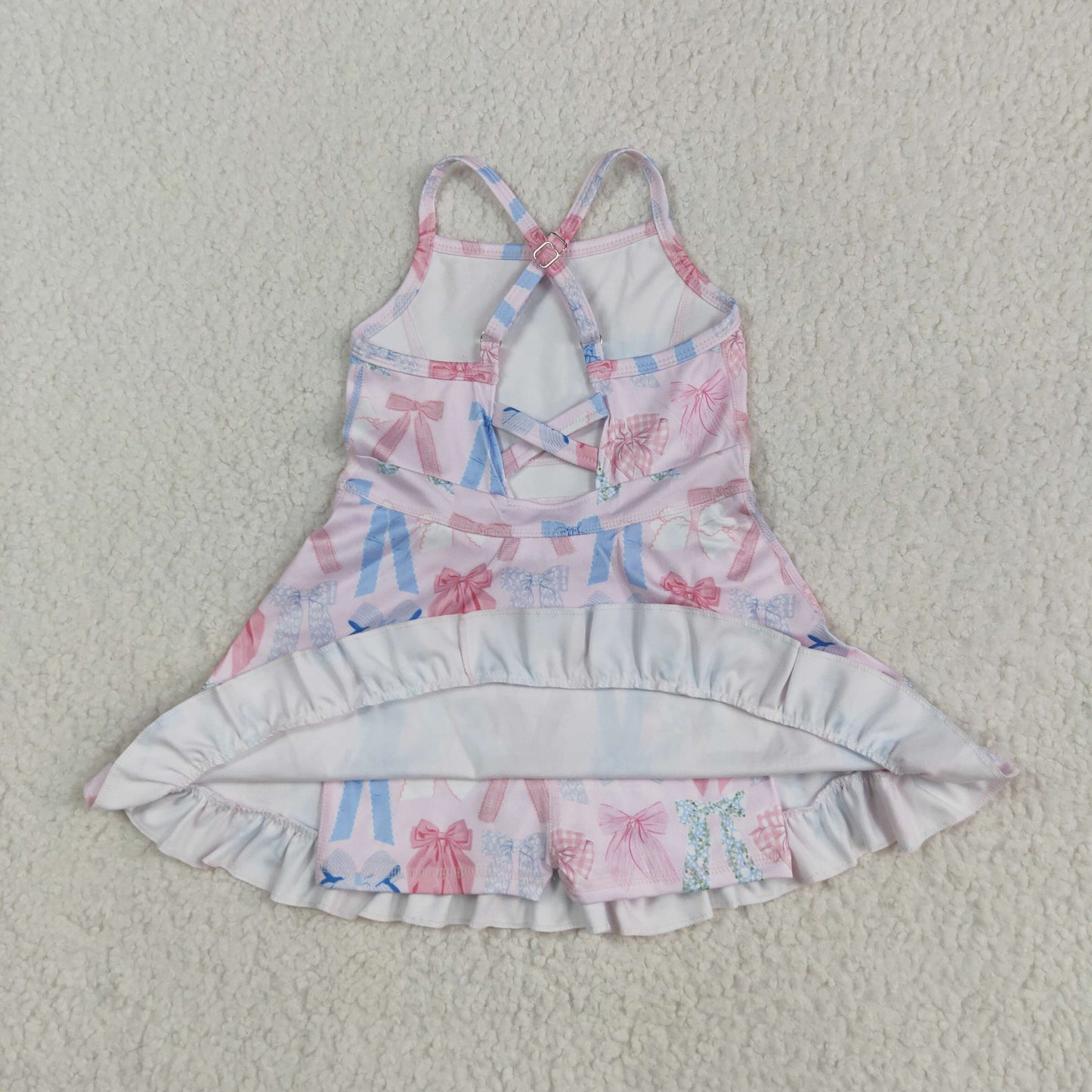 GSD2295 Colored Plaid Bows Pink Ruffle Sleeveless Halter Yoga Dress Girls Boutique Clothes 202505 RTS