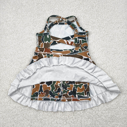GSD2309 Brown Green Camo Ruffle Sleeveless Halter Yoga Dress Girls Boutique Clothes 202504 RTS