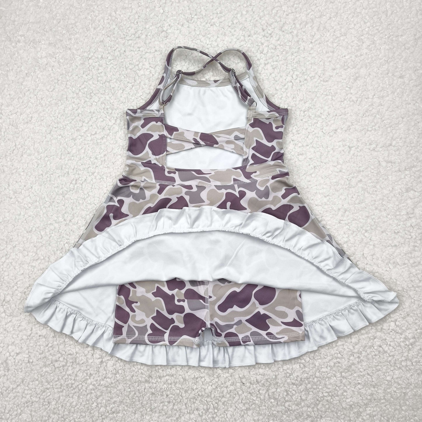 GSD2312 Grey Brown Camo Ruffle Yoga Dress Girls boutique outfit 202504 RTS