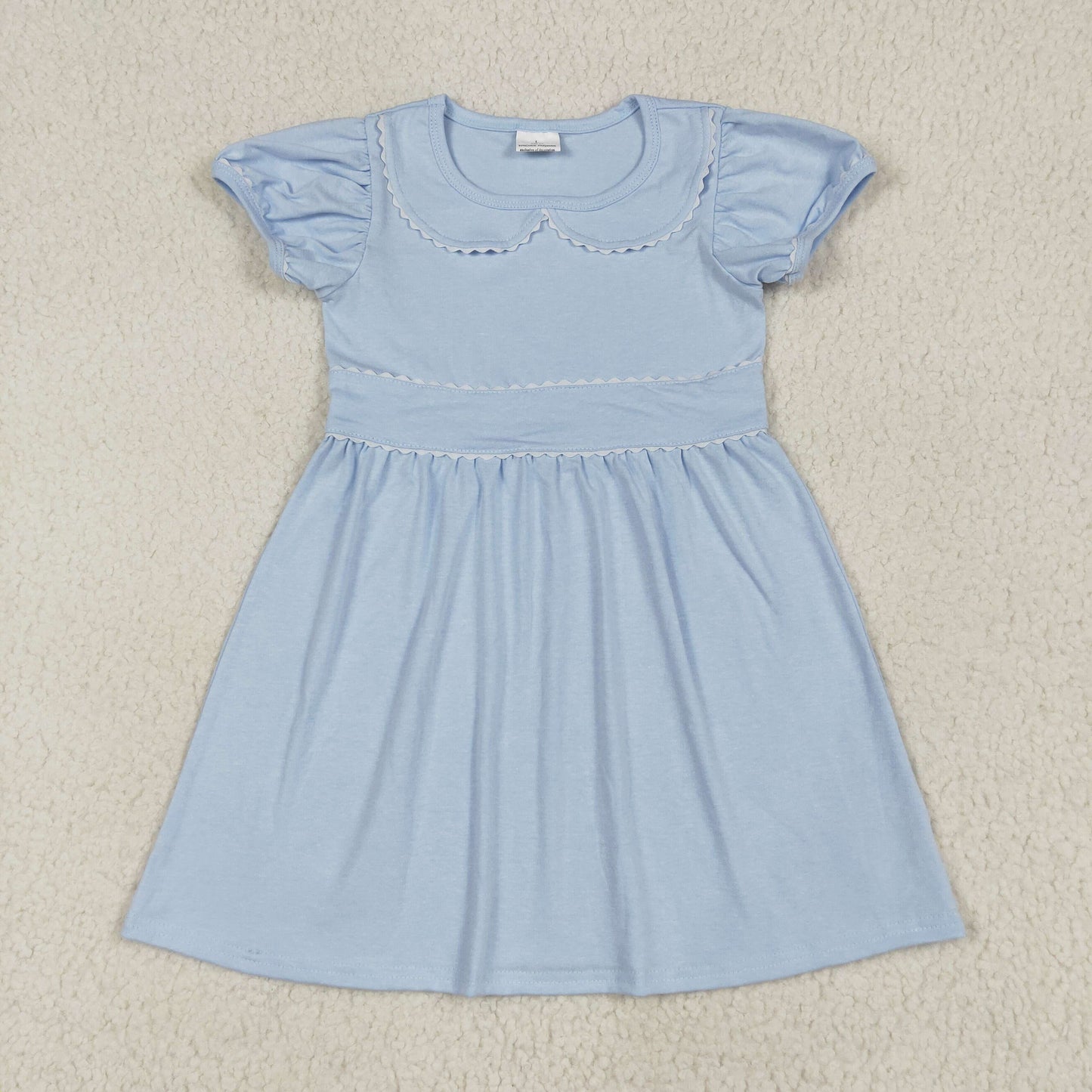 GSD2316 Girls Boutique Pure Haze Blue Doll Collar Short Sleeve Dress 202506 RTS