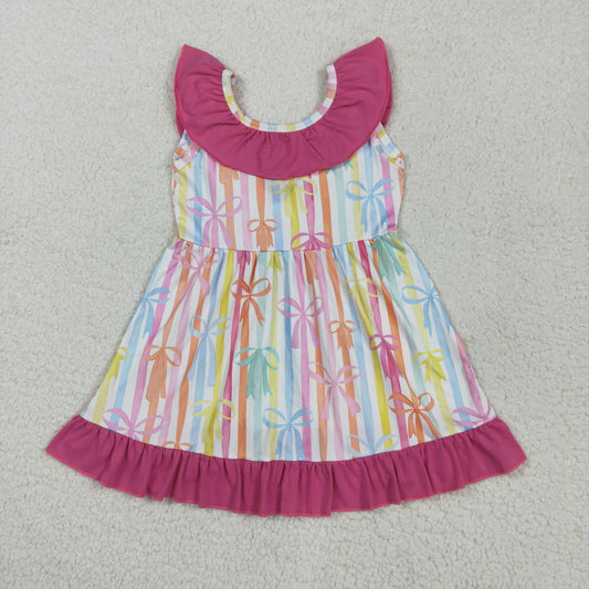 GSD2322 colored stripe bows rose red ruffle sleeveless dress girls boutique outfits 202505 RTS