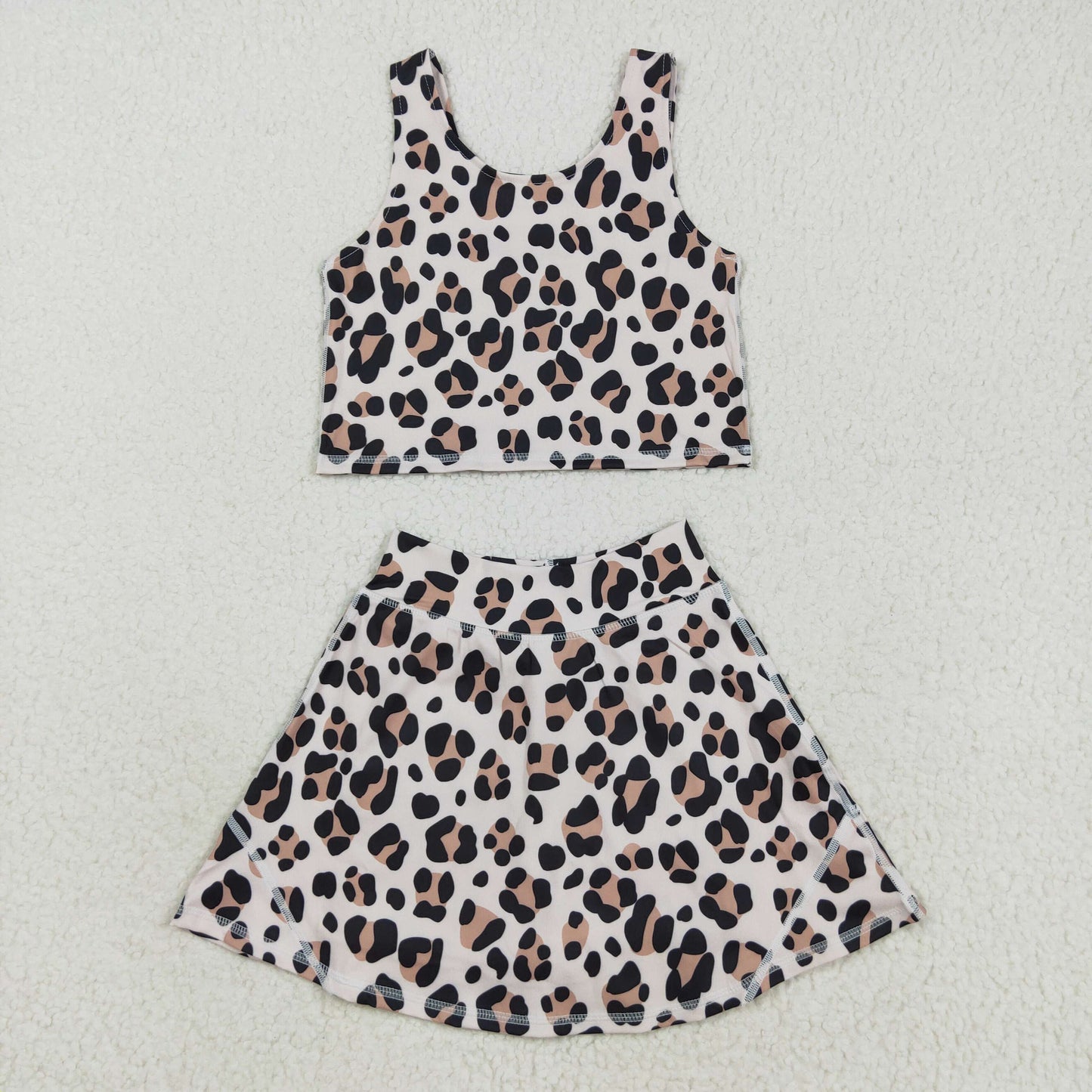 GSD2327 Brown Leopard Yoga Sleeveless Vest Skirts Shorts Girls Sets 202508 RTS