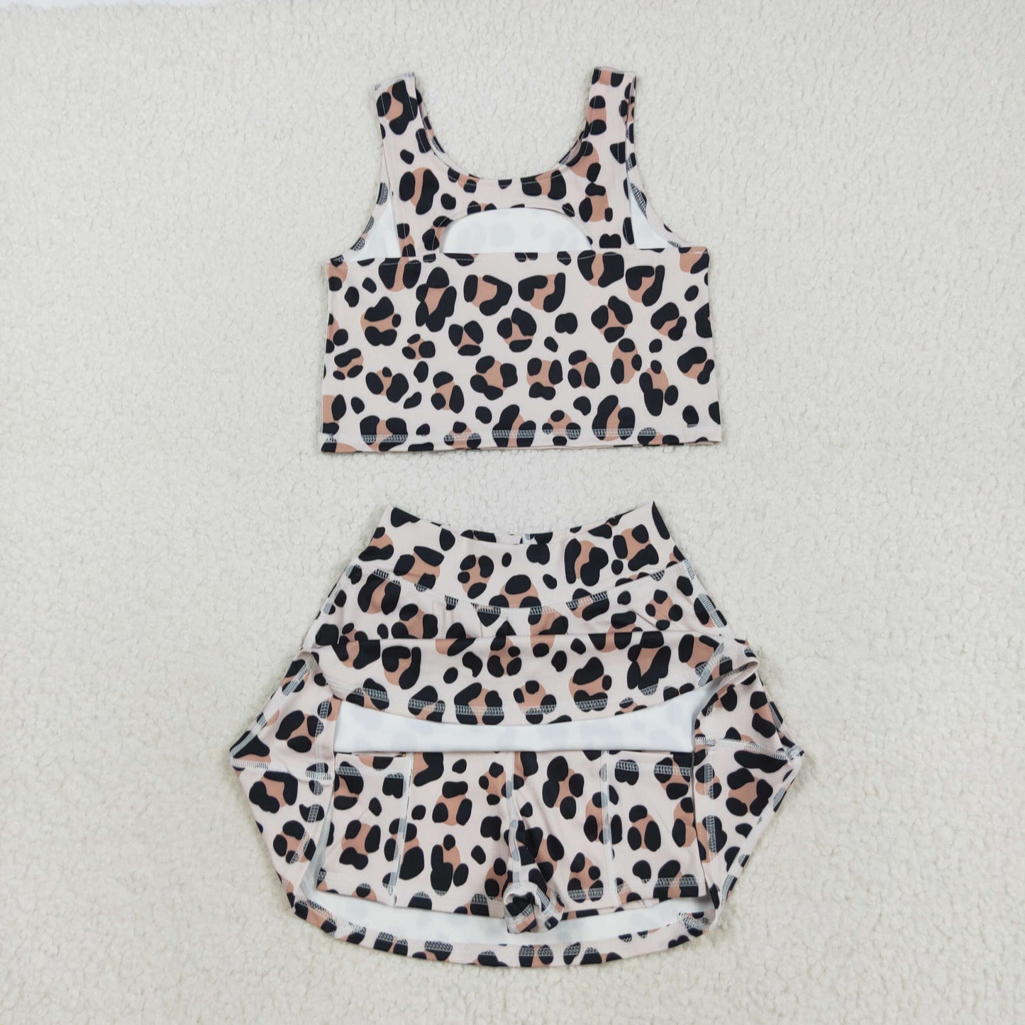 GSD2327 Brown Leopard Yoga Sleeveless Vest Skirts Shorts Girls Sets 202508 RTS