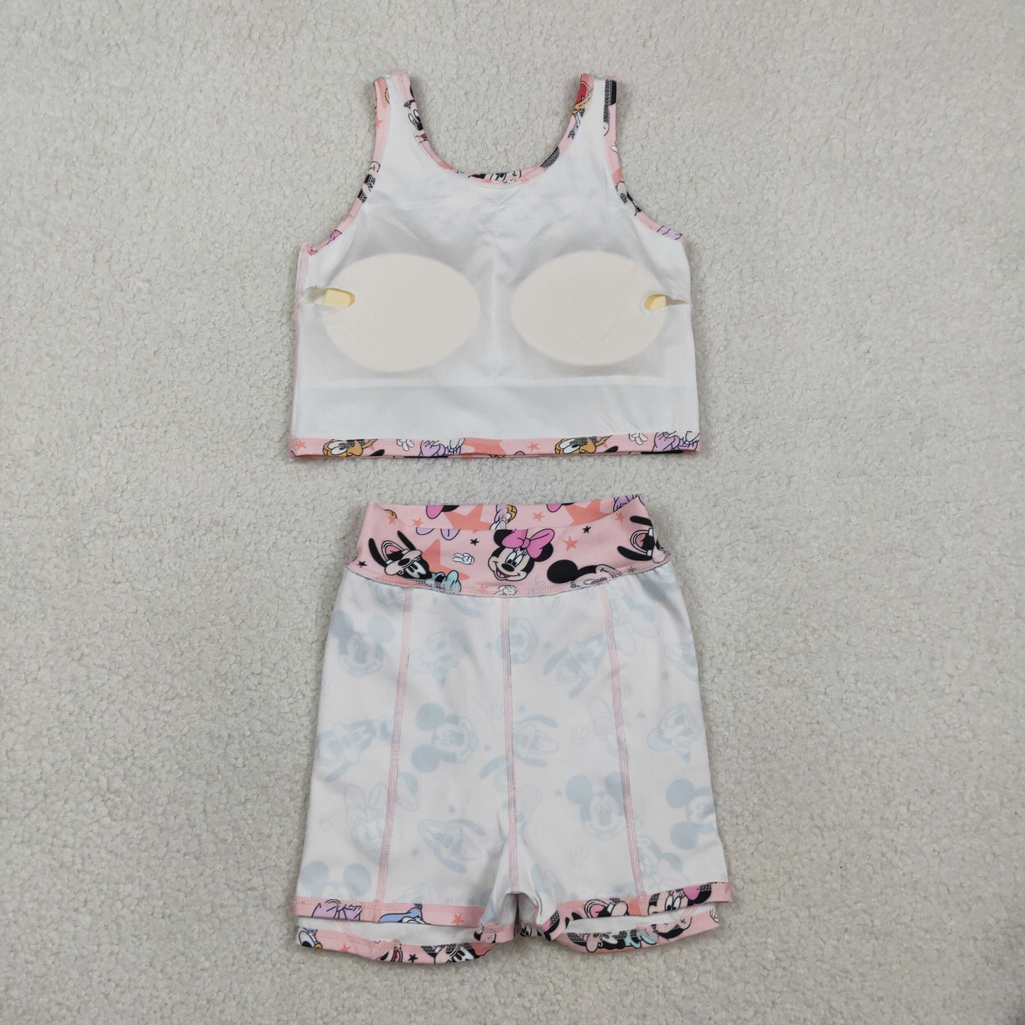 NEW GSD2332 Cartoon Mickey Mouse Pink Yoga Sleeveless Top Skirts Shorts Girls Yoga Sets 202602 RTS