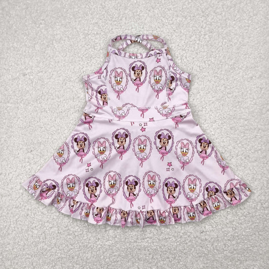 GSD2343 Cartoon Minnie Daisy Pink Yoga Dress Girls Boutique Dress 202504 RTS