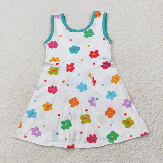 GSD2346 Colored Flower Green White Sleeveless Yoga Dress Boutique Girls Clothes 202505 RTS