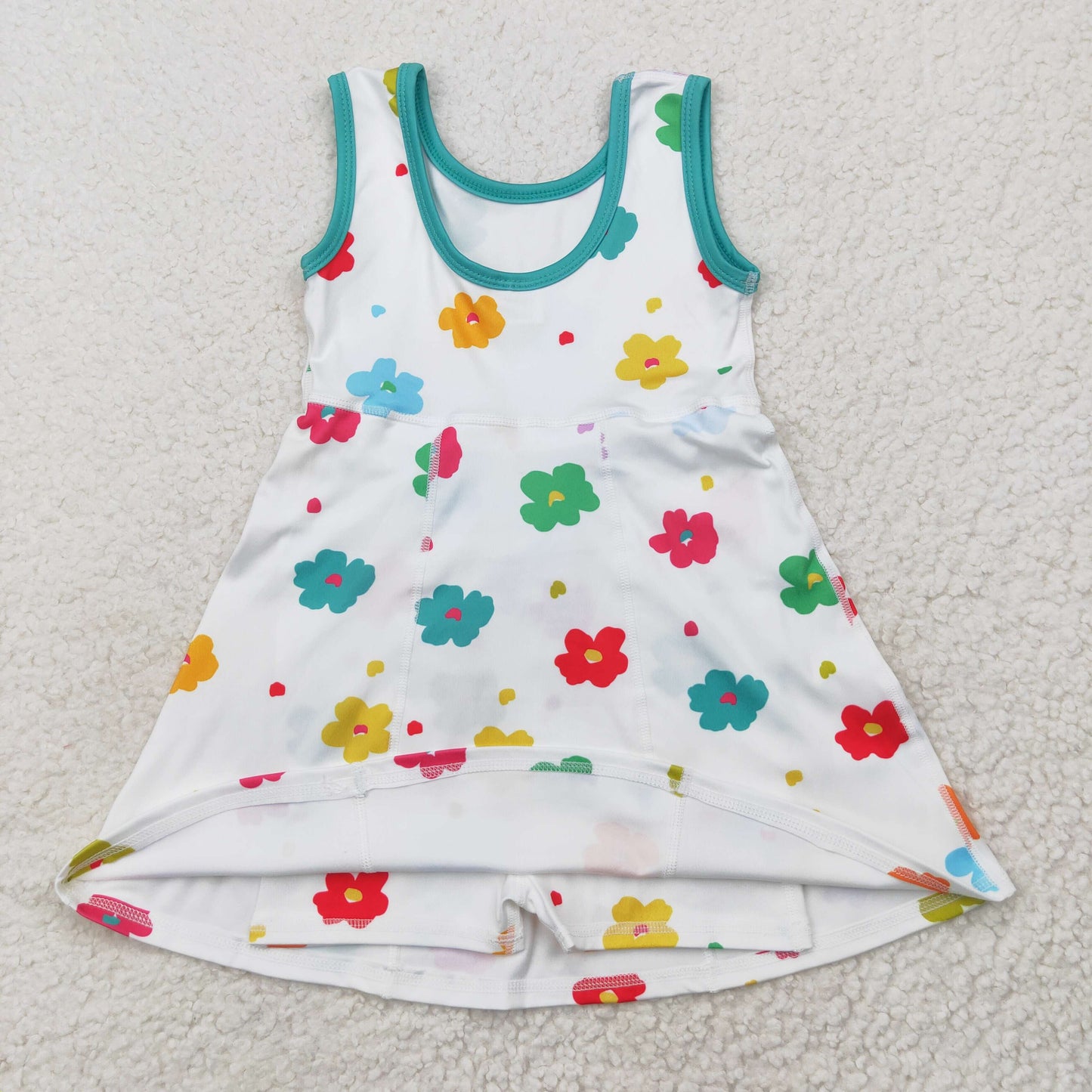 GSD2346 Colored Flower Green White Sleeveless Yoga Dress Boutique Girls Clothes 202505 RTS