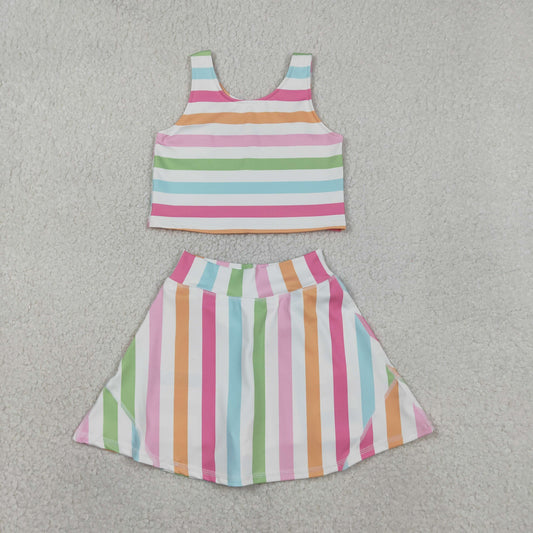 NEW GSD2348 Colored Stripe Sleeveless Vest Skirts Shorts Sets Girls Yoga Wear 202601 RTS