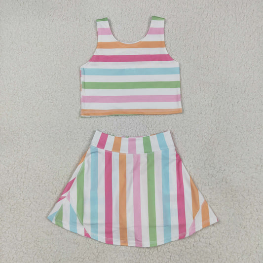 GSD2348 Yoga Suits Colored Striped Sleeveless Vest Skirts Shorts Sets Girls Boutique Outfits 202505 RTS