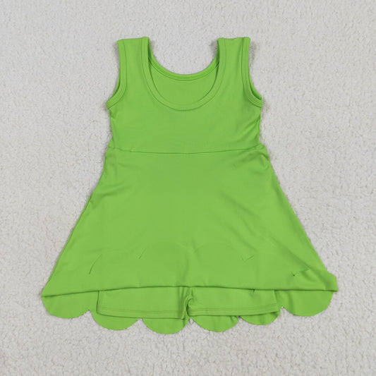 GSD2351 Yoga outfit Pure Green Sleeveless Dress Girls Clothes 202505 RTS