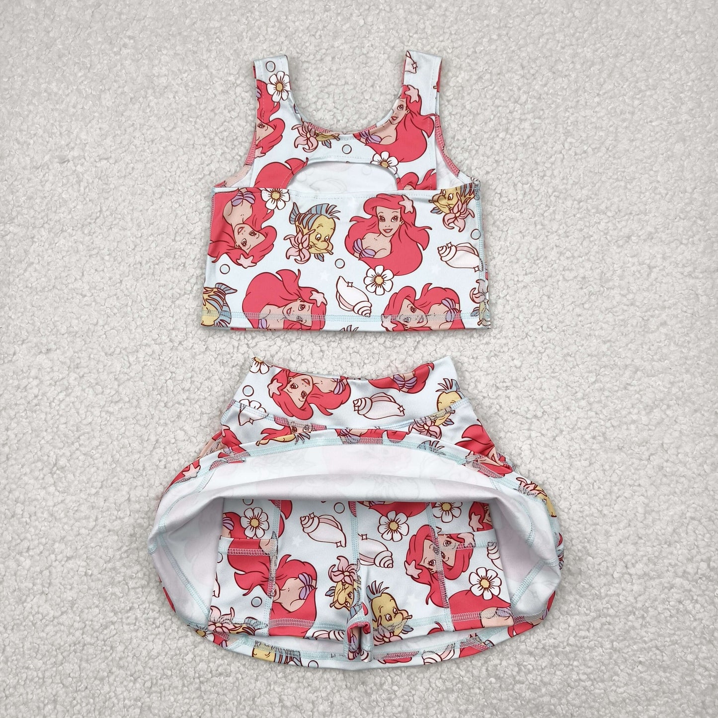 GSD2354 Yoga outfit Cartoon Princess Sleeveless Vest Skirts Shorts Sets Girls Clothes 202504 RTS