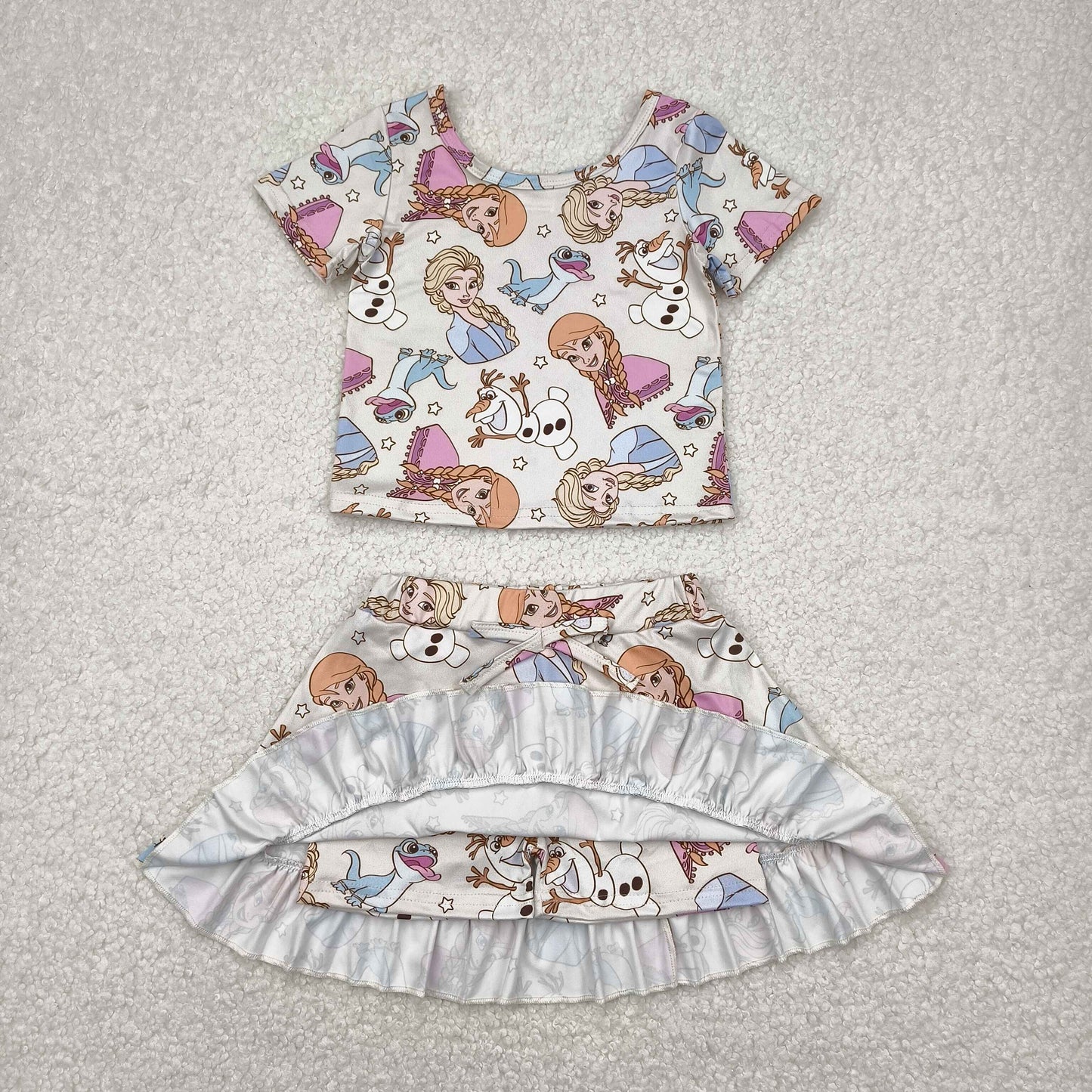 GSD2358 Yoga outfit Cartoon princess short sleeve top skirts 2 pieces set Girls Boutique outfit 202504 RTS