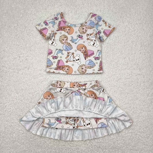 GSD2358 Yoga outfit Cartoon princess short sleeve top skirts 2 pieces set Girls Boutique outfit 202504 RTS