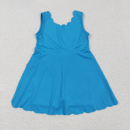 GSD2375 Pure Blue Sleeveless Yoga Dress Boutique Girls Clothes 202506 RTS