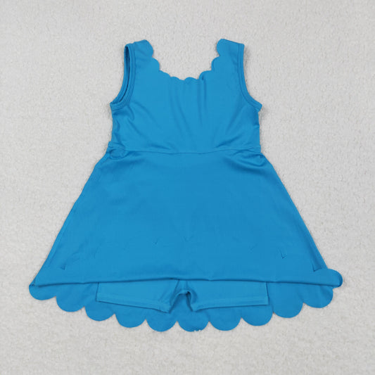 GSD2375 Pure Blue Sleeveless Yoga Dress Boutique Girls Clothes 202506 RTS