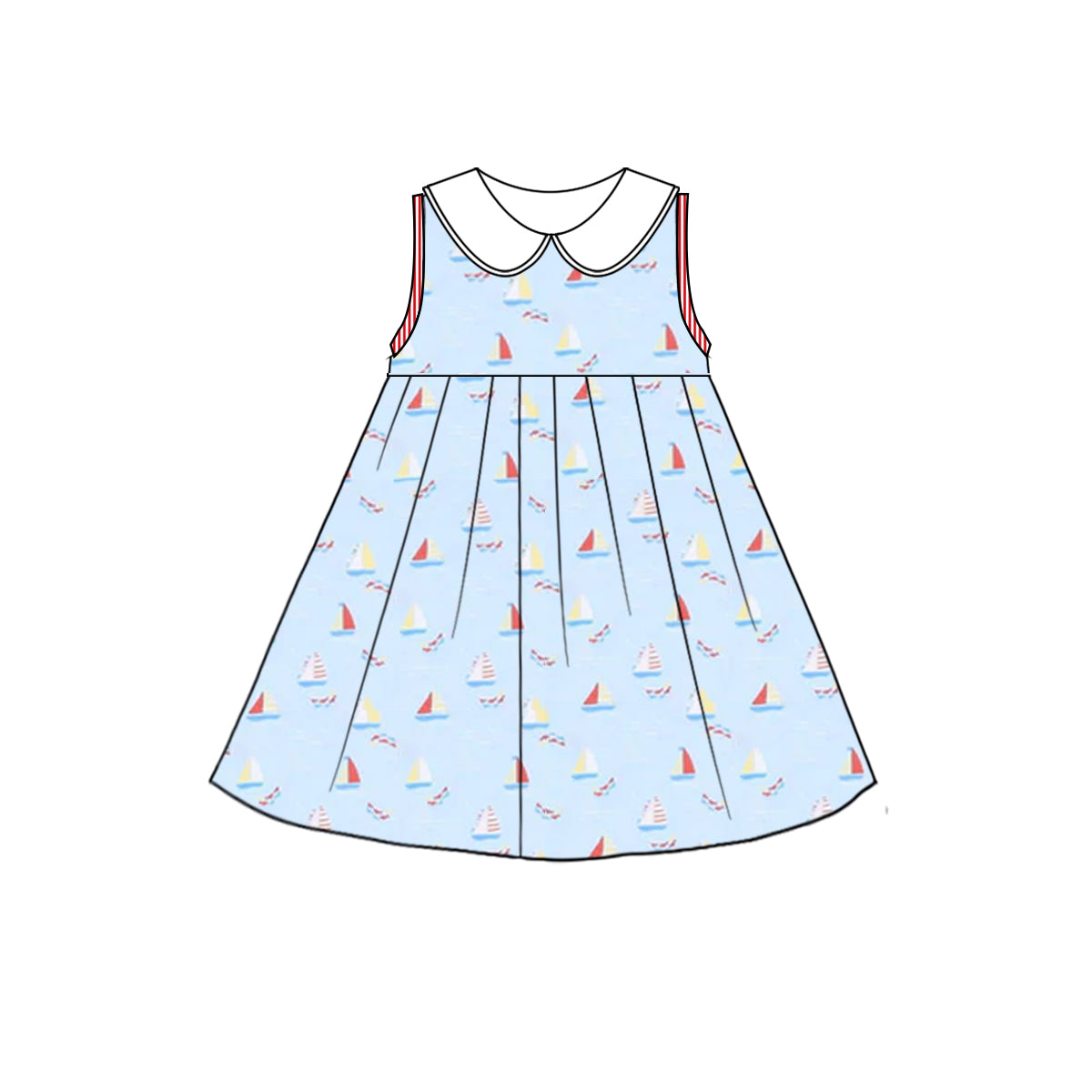 preorder GSD2376 Blue Red Sailboat Sleeveless Dress Girls Clothes 202503